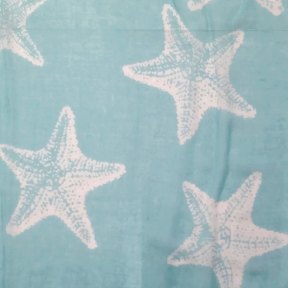 Scarf Starfish Print Sky blue White Lightweight Beachy Coastal Cowgirl Whimsical